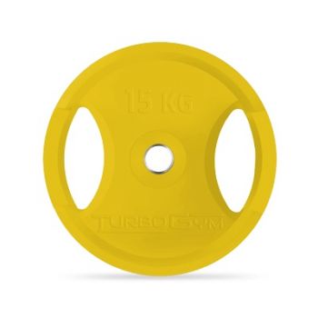 Диск TurboGym олимпийский, 15 кг, желтый. ― ФИТНЕСЦЕНТР.ru