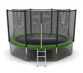 Батут EVO Jump External 12ft с внешней сеткой и лестницей + нижняя сеть (зеленый/синий). ― ФИТНЕСЦЕНТР.ru